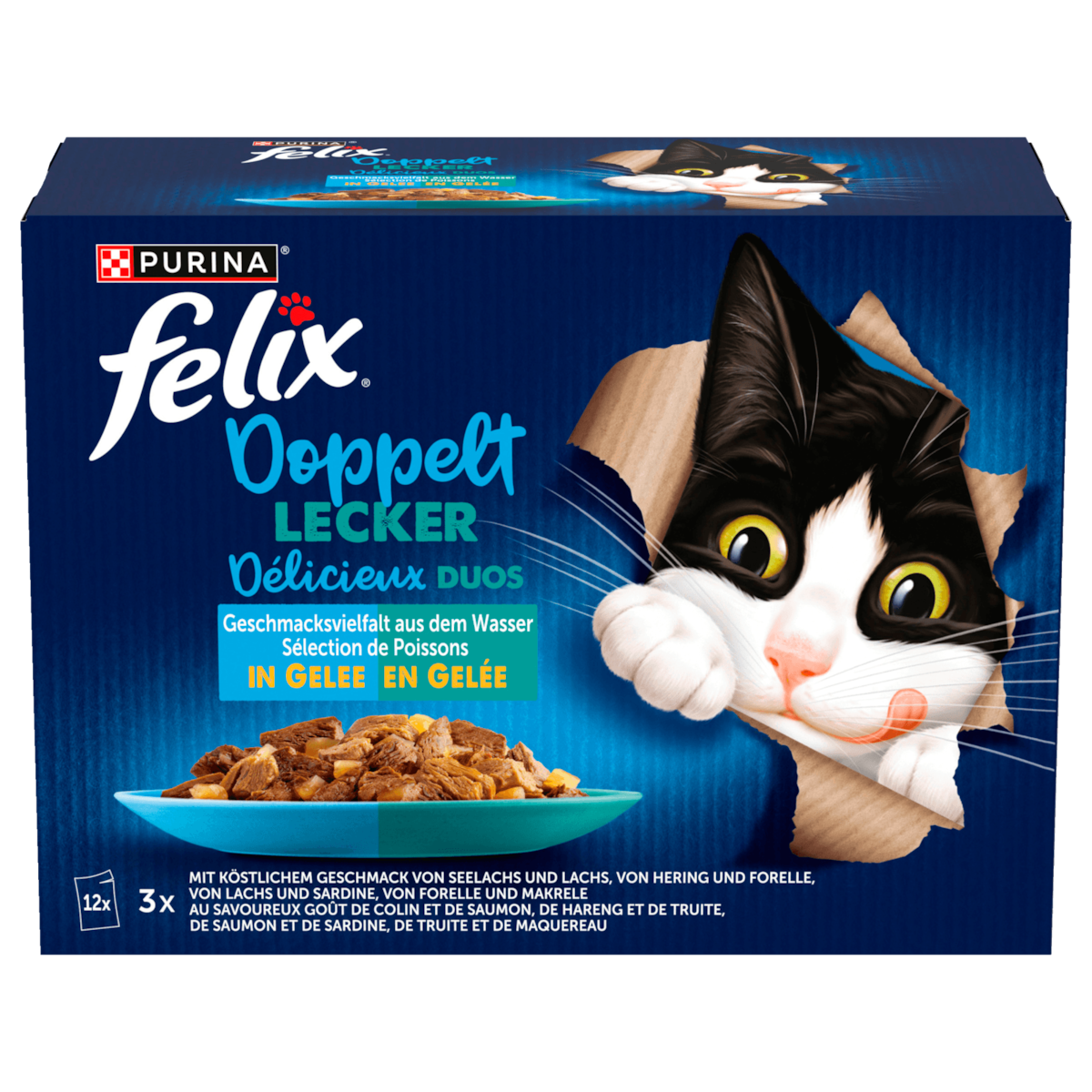 Purina Felix So gut wie es aussieht Dubbel lekker Geschmacksvielfalt aus dem Water in Gelei 12x85g