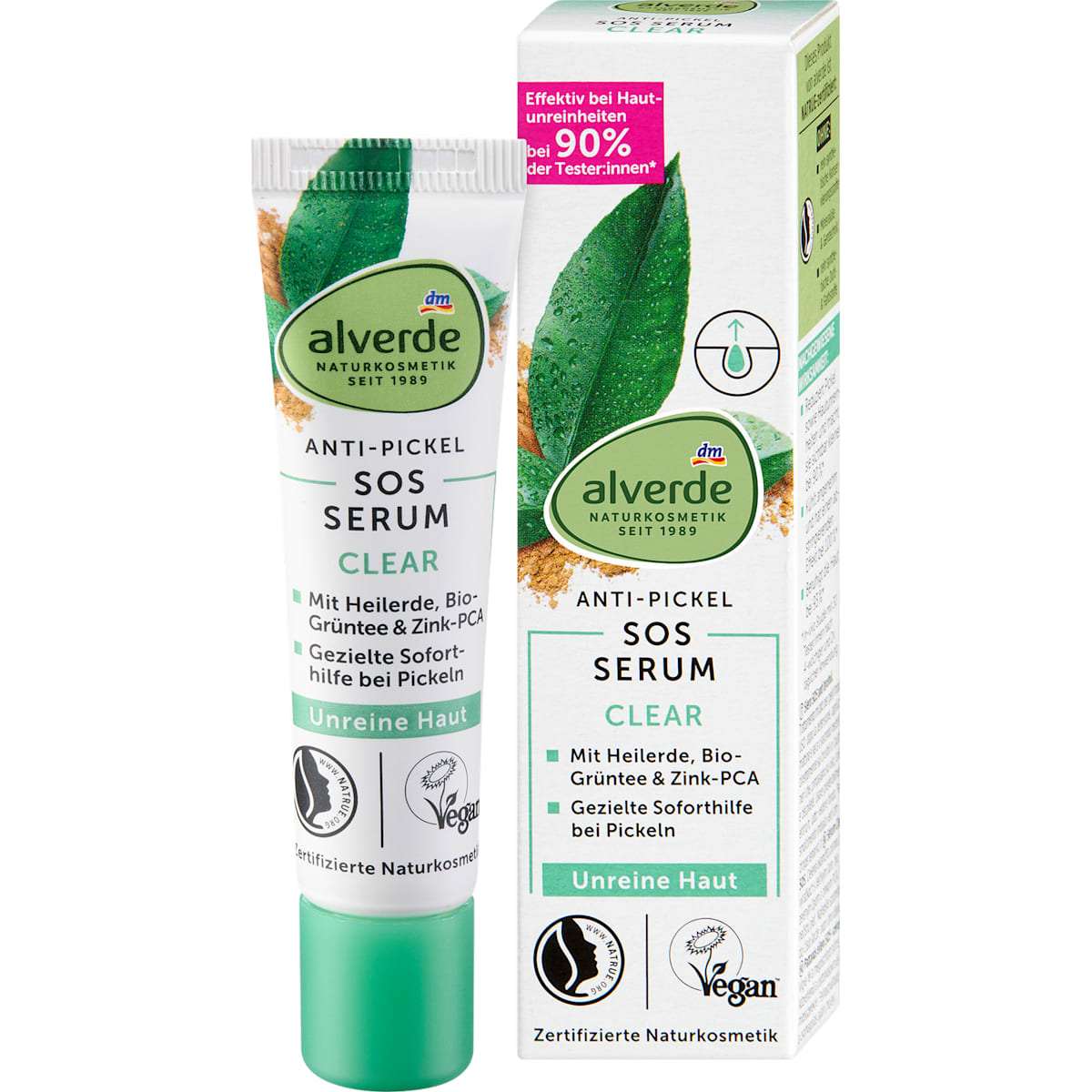 alverde Natuurcosmetica Anti-Pickel-SOS-Serum Clear Heilerde & Grüntee, 15 ml