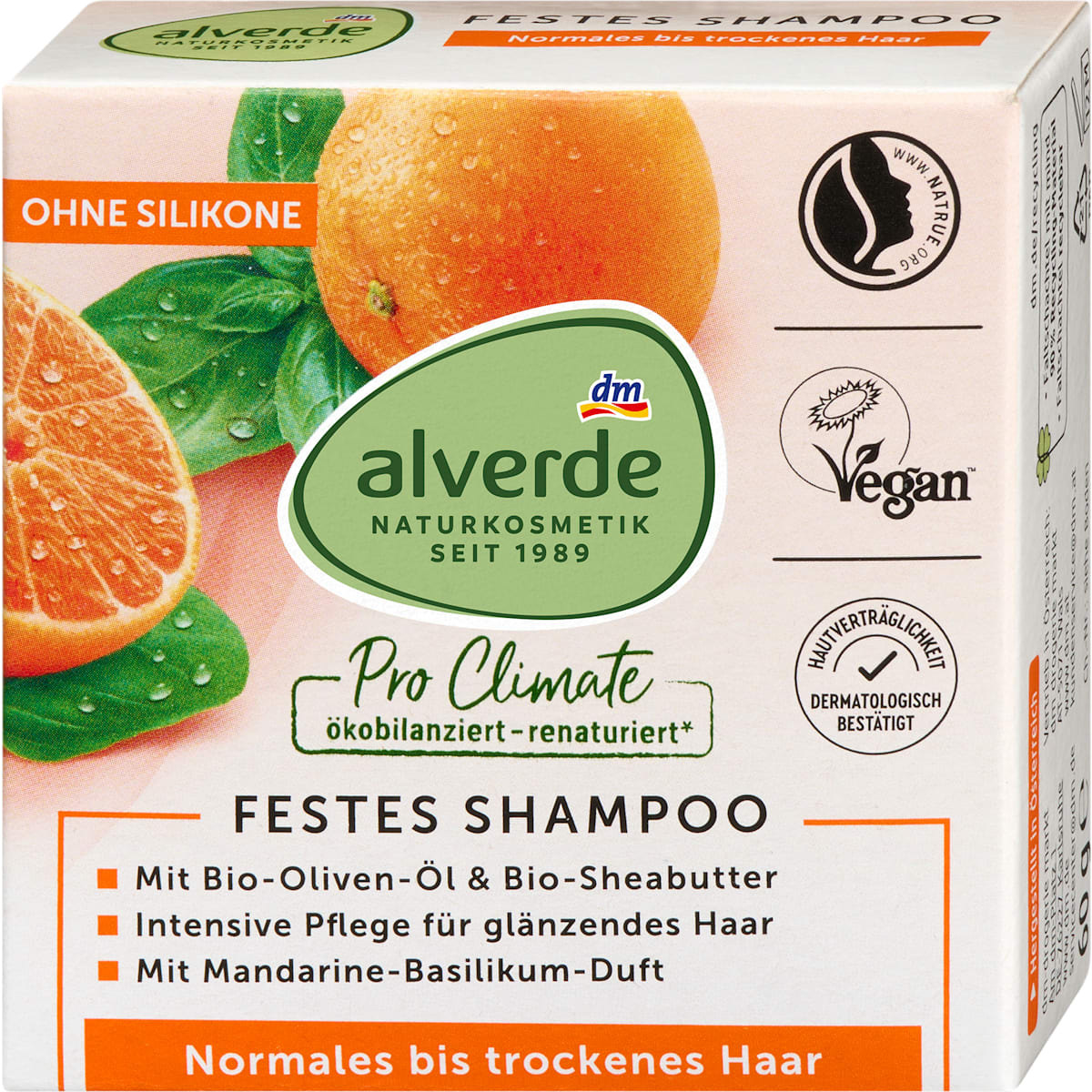 alverde Natuurcosmetica Vaste Shampoo Mandarijn-Basilikum Geur, 60 g