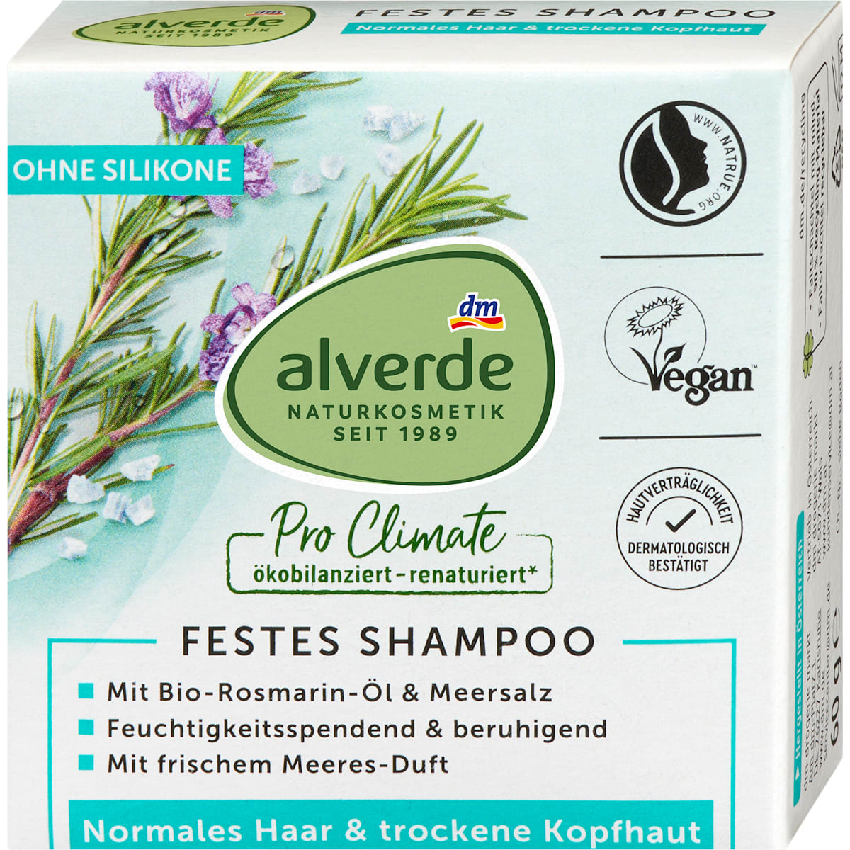 alverde Natuurcosmetica Vaste Shampoo Rozemarijn-Olie & Zeezout, 60 g