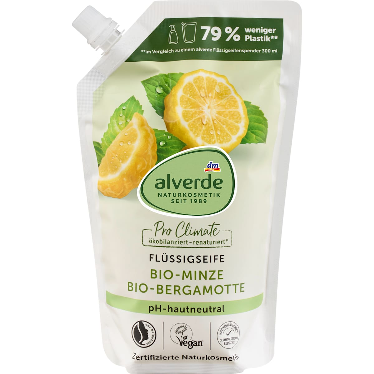 alverde Natuurcosmetica Vloeibare zeep Munt, Bergamotte Navulverpakking, 500 ml