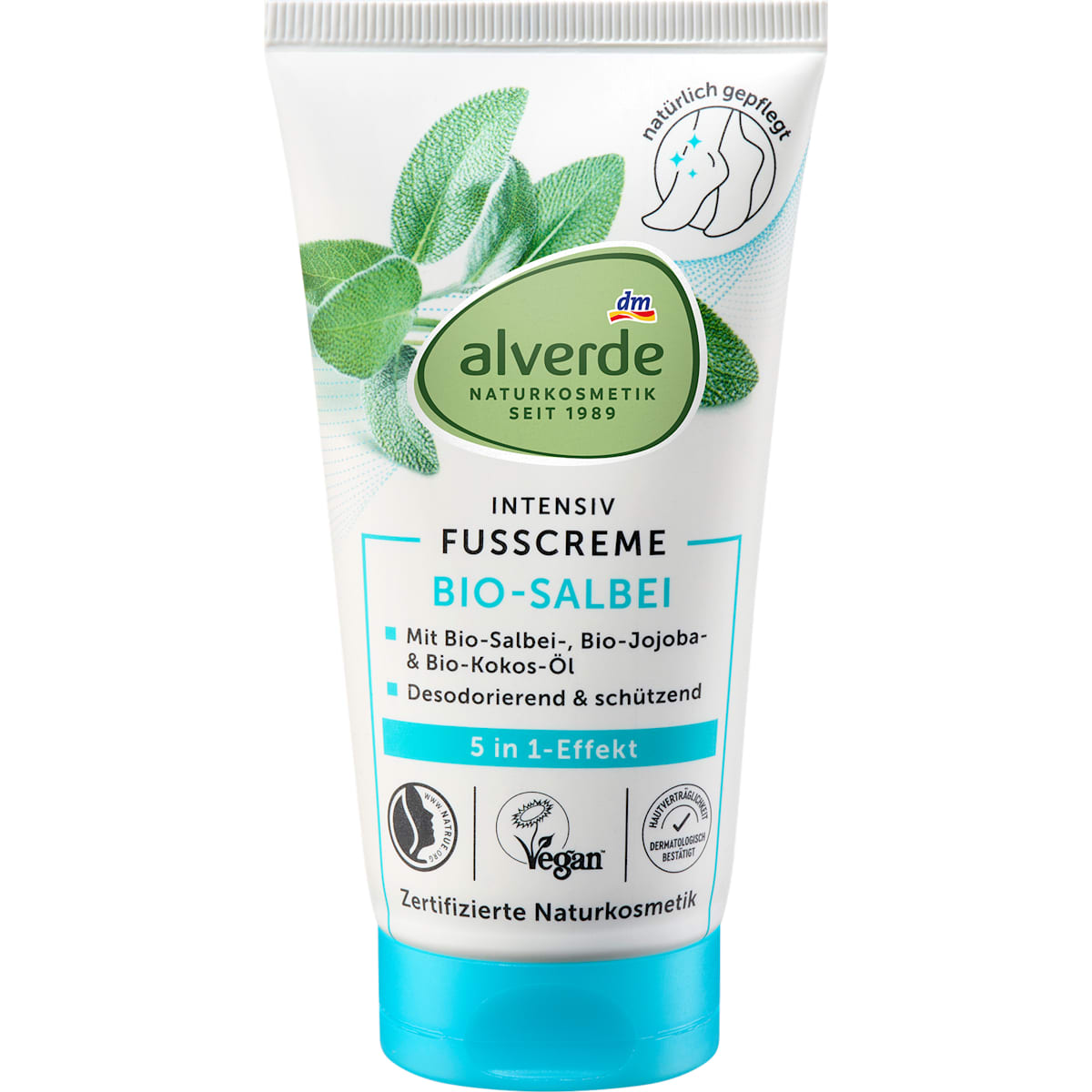 alverde Natuurcosmetica Voetcrème 5in1 met Salbei & Weidenrinde, 75 ml