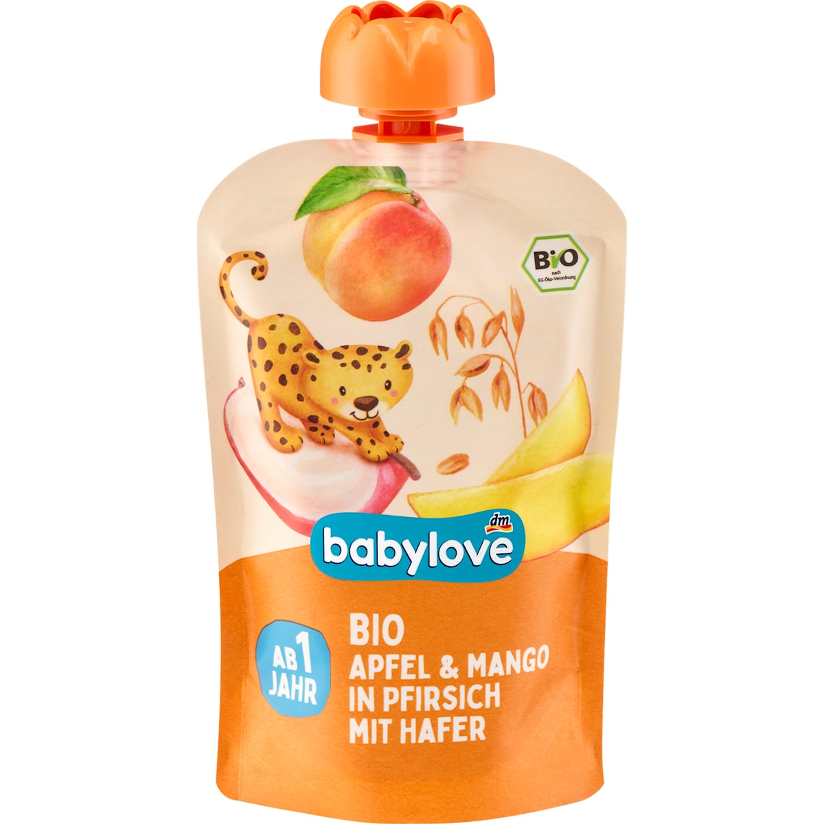 babylove Knijpfruit Appel & Mango in Perzik met Haver vanaf 1 jaar, 100 g