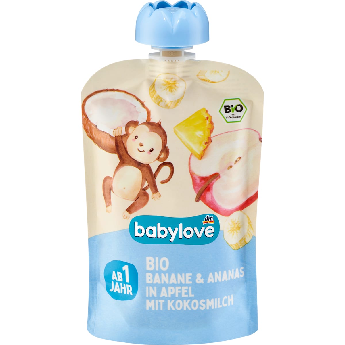 babylove Knijpfruit Banaan & Ananas in Appel met Kokosmilch vanaf 1 jaar, 100 g