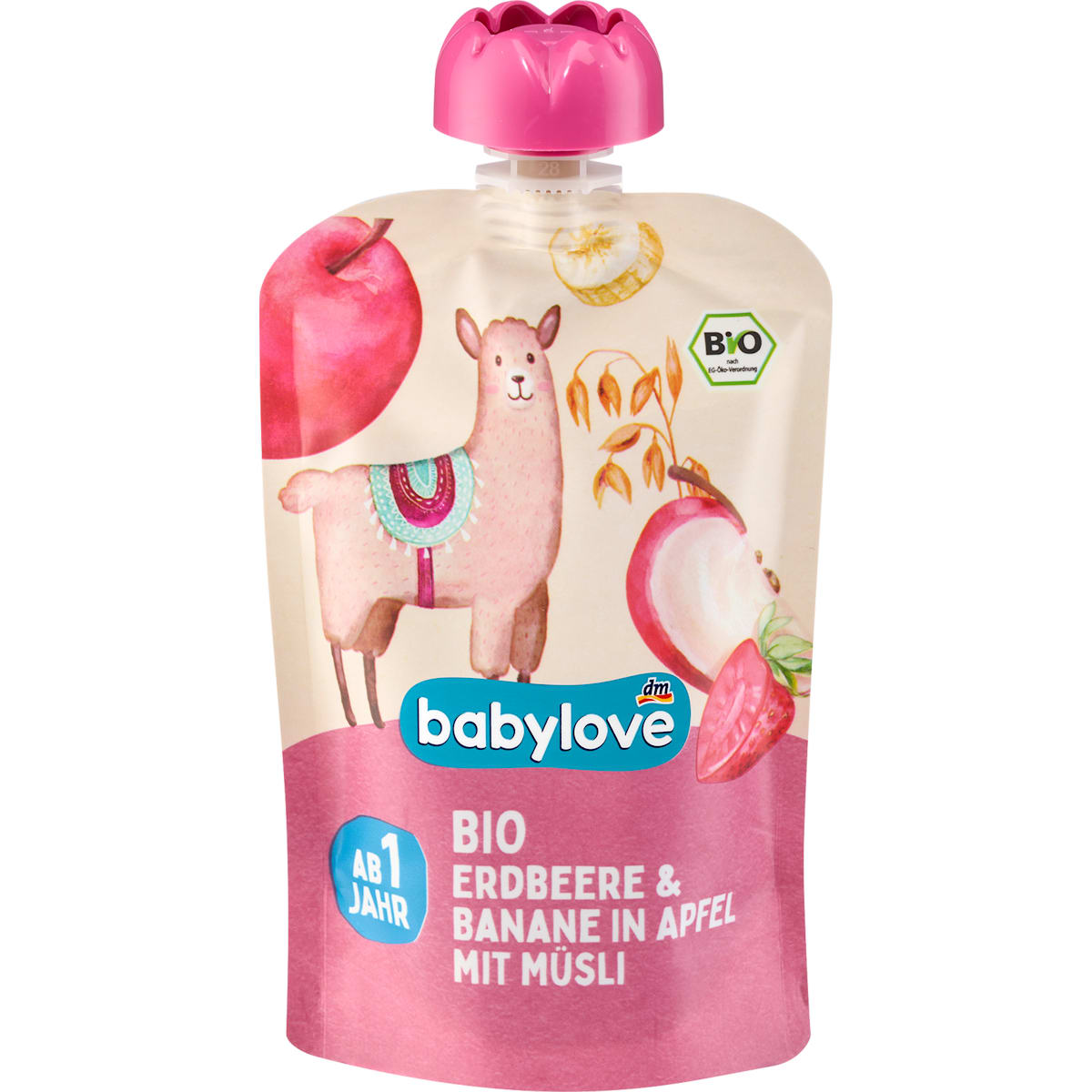 babylove Knijpfruit Aardbei & Banaan in Appel met Muesli vanaf 1 jaar, 100 g