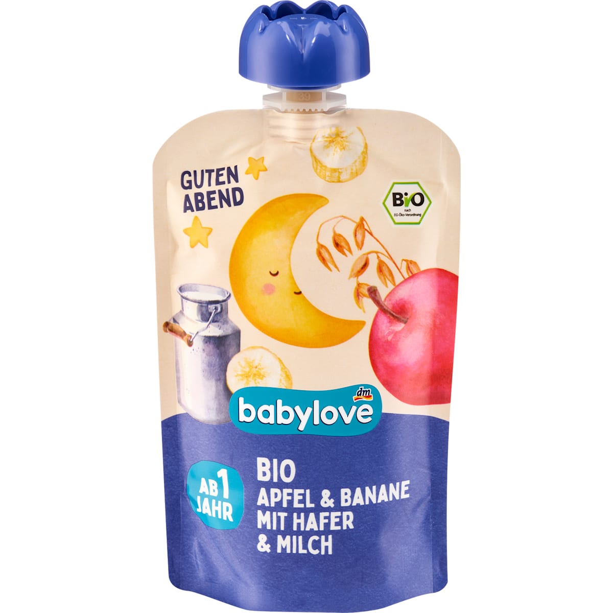 babylove Knijpfruit Guten Abend Appel & Banaan met Haver & Melk vanaf 1 jaar, 100 g