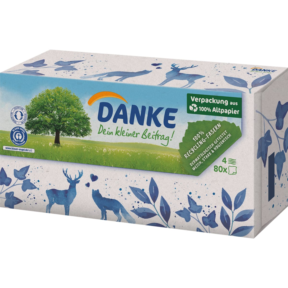 Danke Zakdoekjes Box 100% Recycling-Fasern, 80 St