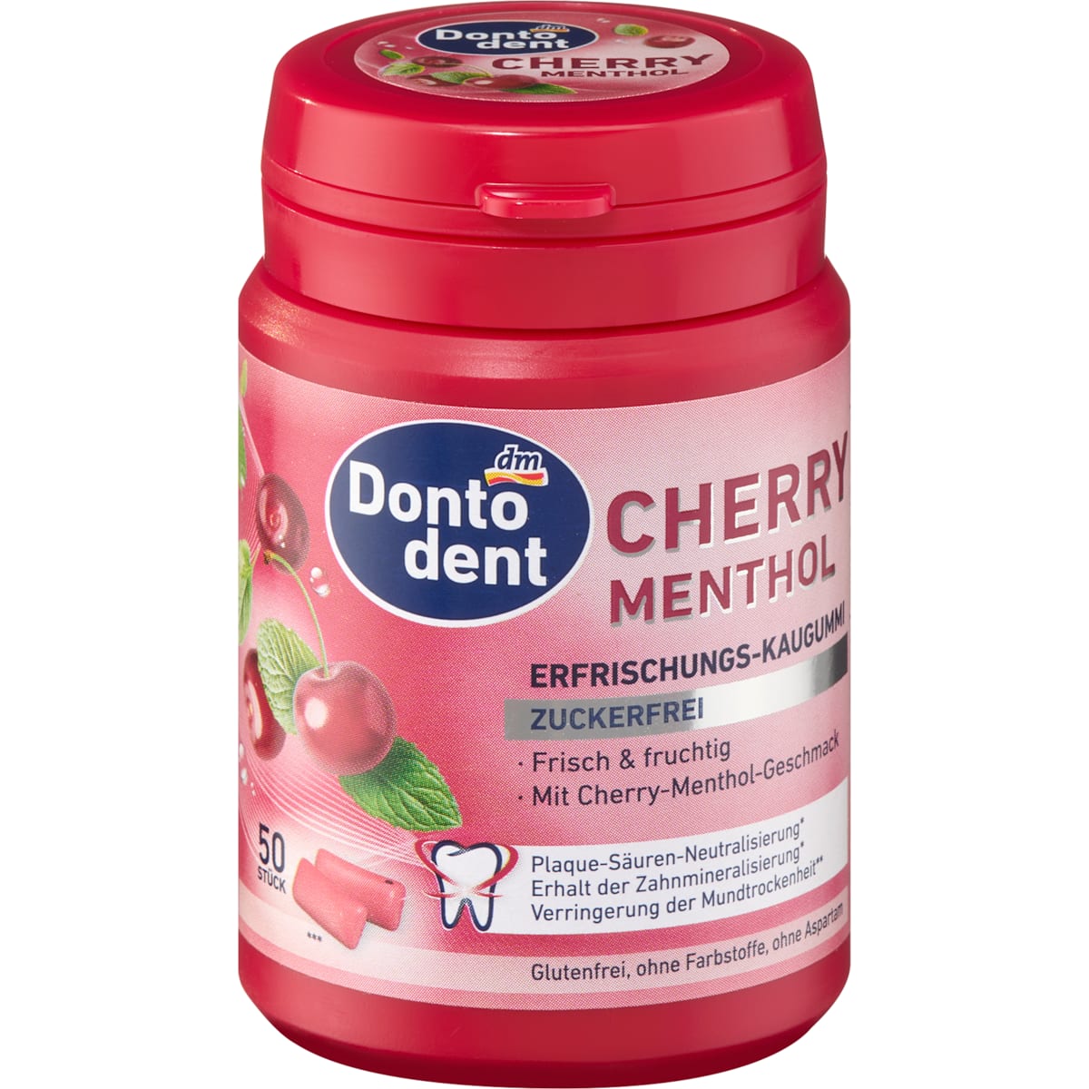Dontodent Kaugummi, Cherry Menthol, suikervrij, 50 St