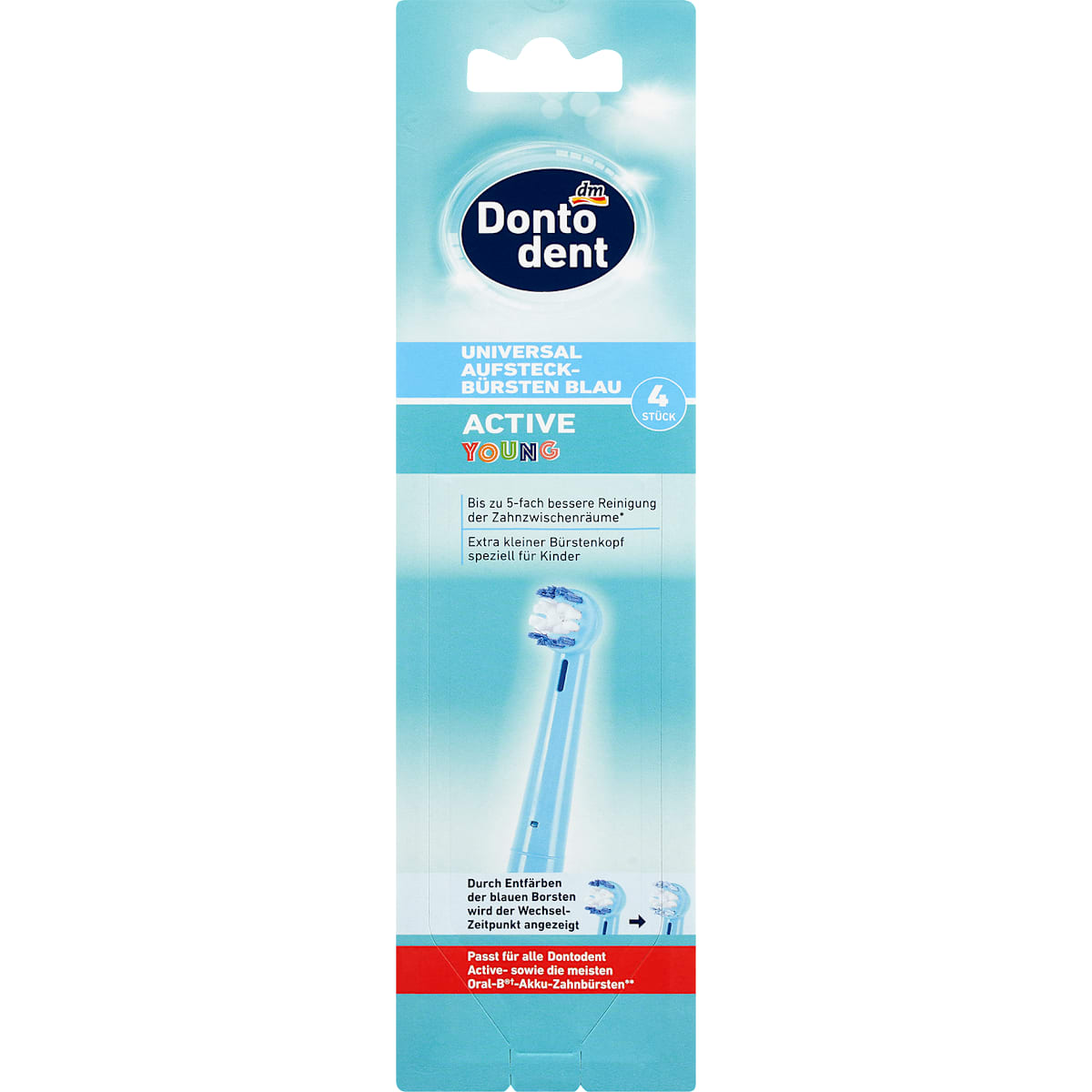 Dontodent Universal-Aufsteckbürsten Active Young blau, 4 St