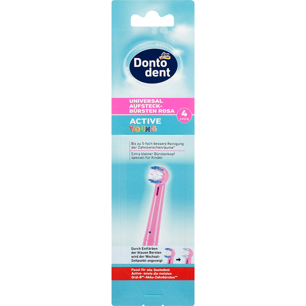 Dontodent Universal-Aufsteckbürsten Active Young rosa, 4 St