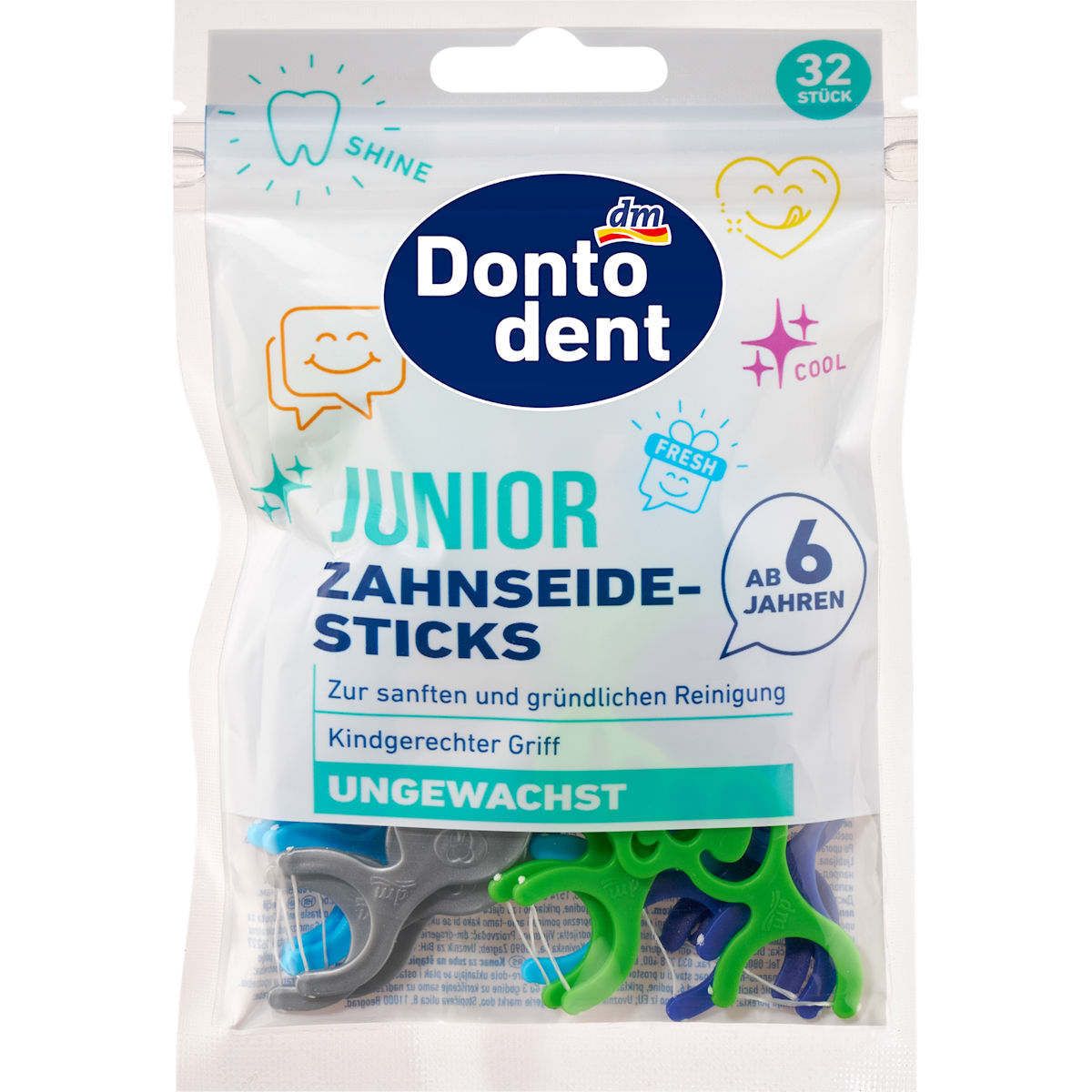 Dontodent Zahnseidesticks Junior vanaf 6 jaar, 32 St