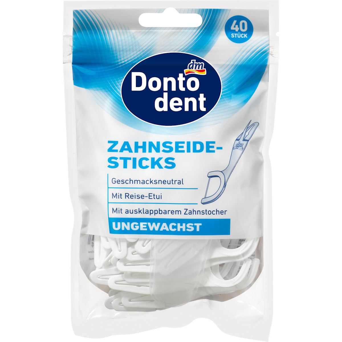 Dontodent Zahnseidesticks ungewachst met Etui, 40 St