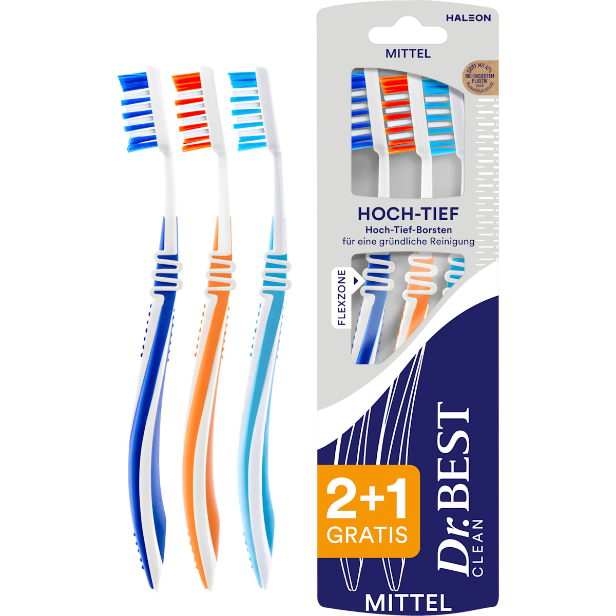 Dr. BEST Tandenborstel Clean Hoch-Tief mittel (2+1 Gratis), 3 St