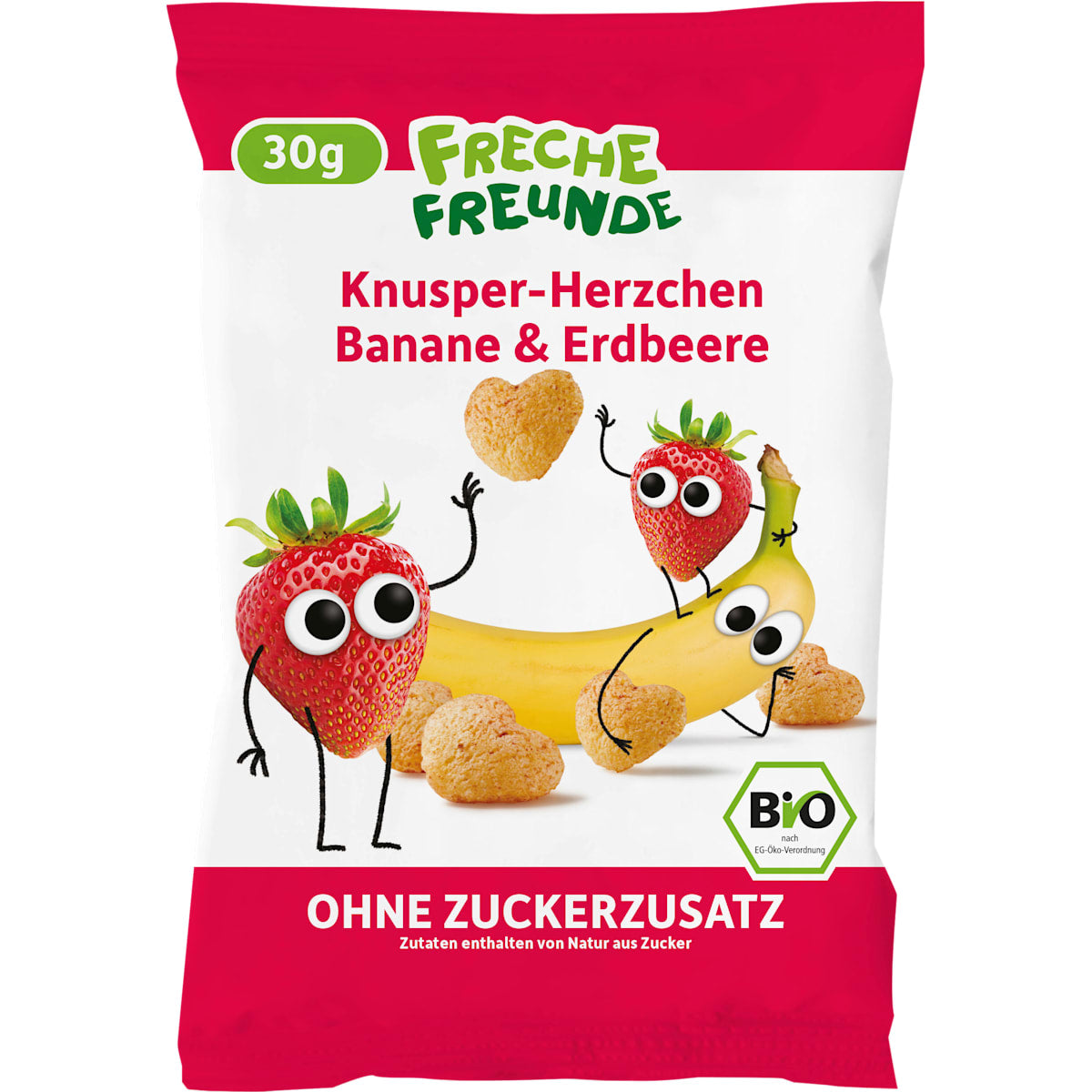 Freche Freunde Kindersnack Knapper-Hartjes Banaan & Aardbei, vanaf 1 jaar, 30 g