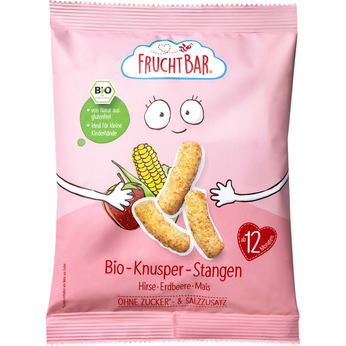 FruchtBar Kindersnack Knapper-Repen Gierst, Aardbei, Mais vanaf 1 jaar, 30 g