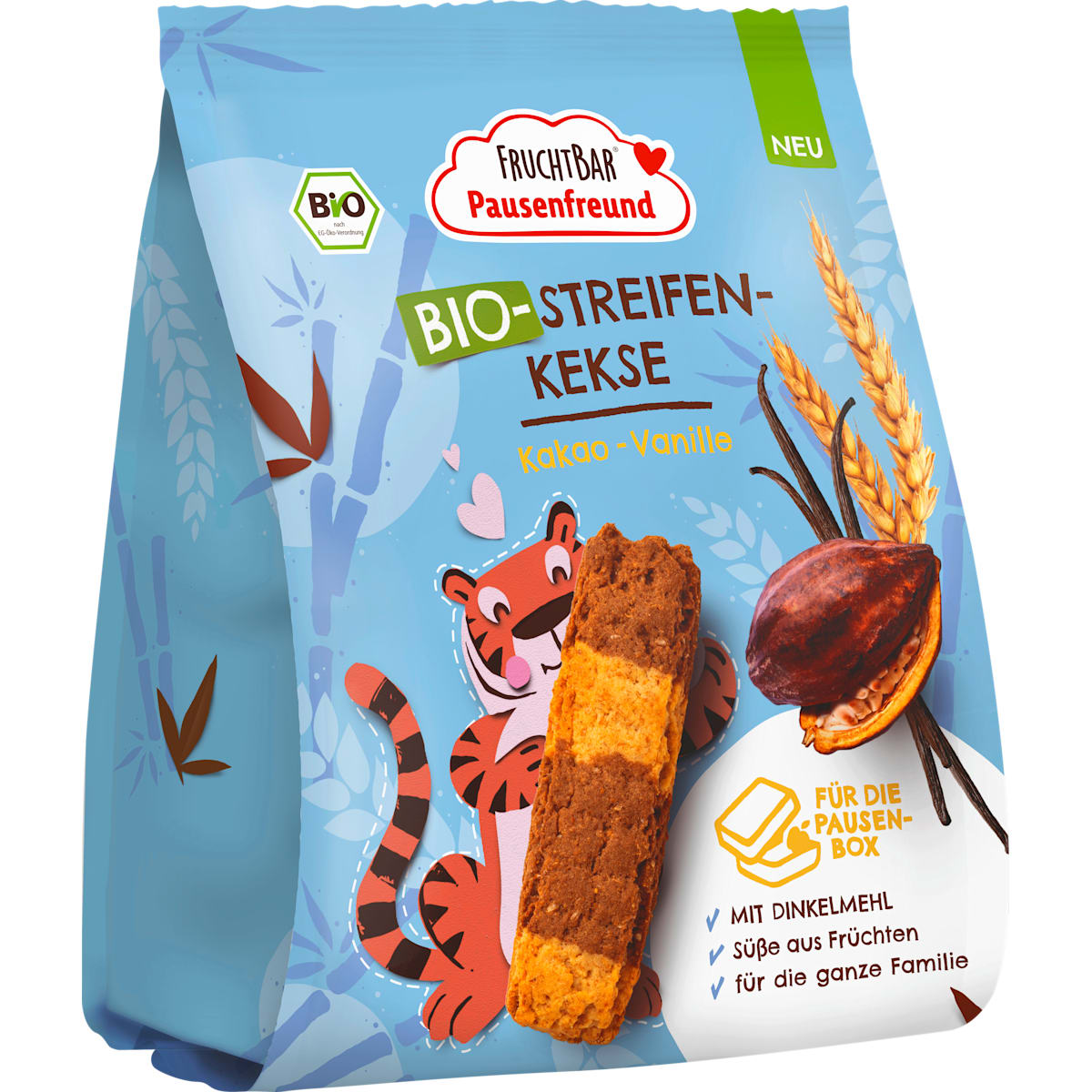 FRUCHTBAR Pausenfreund Kinderkoekjes Reepjes-Koekjes Cacao-Vanille vanaf 3 jaar, 150 g