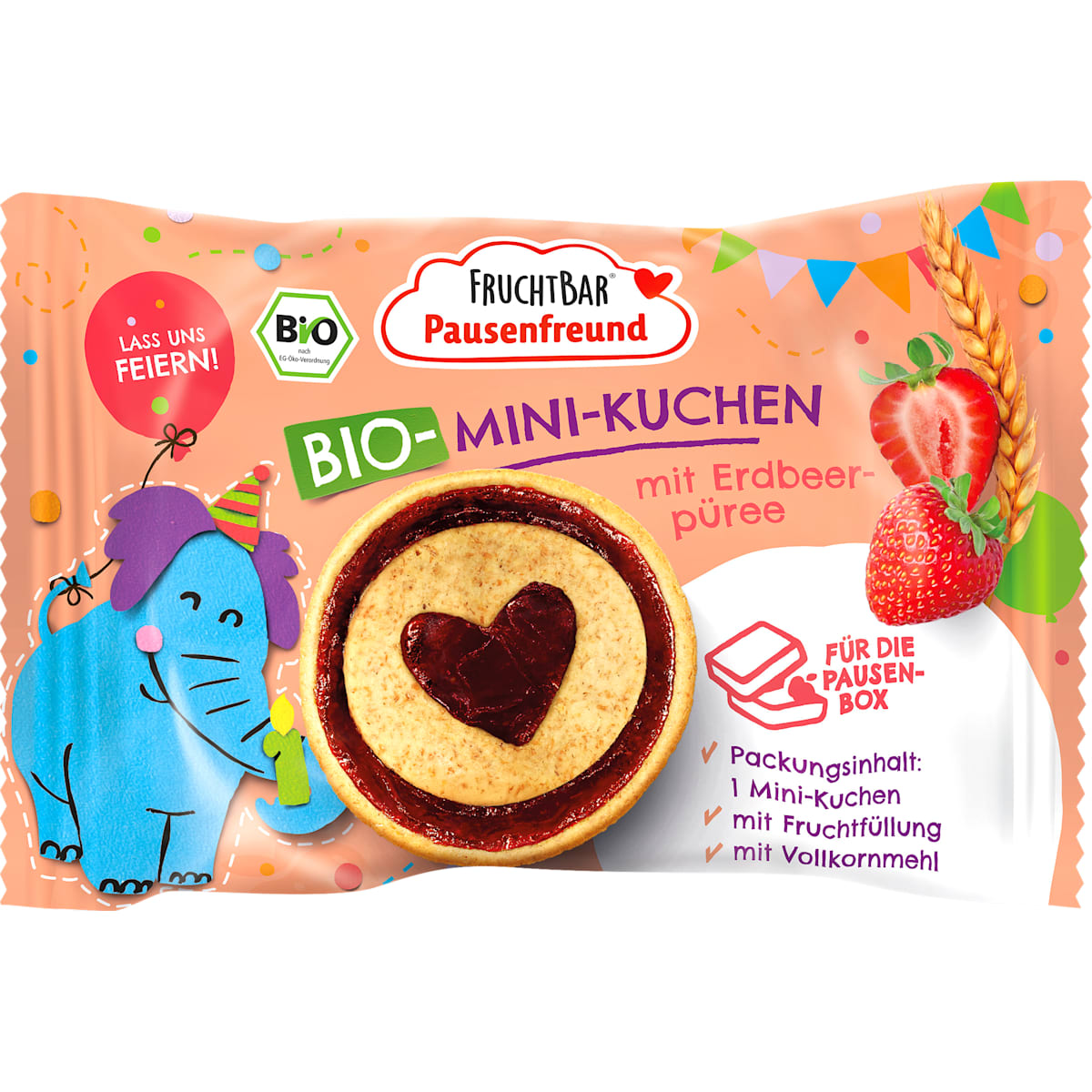 FRUCHTBAR Pausenfreund Kindersnack Mini-cake met Aardbeienpuree vanaf 3 jaar, 36 g