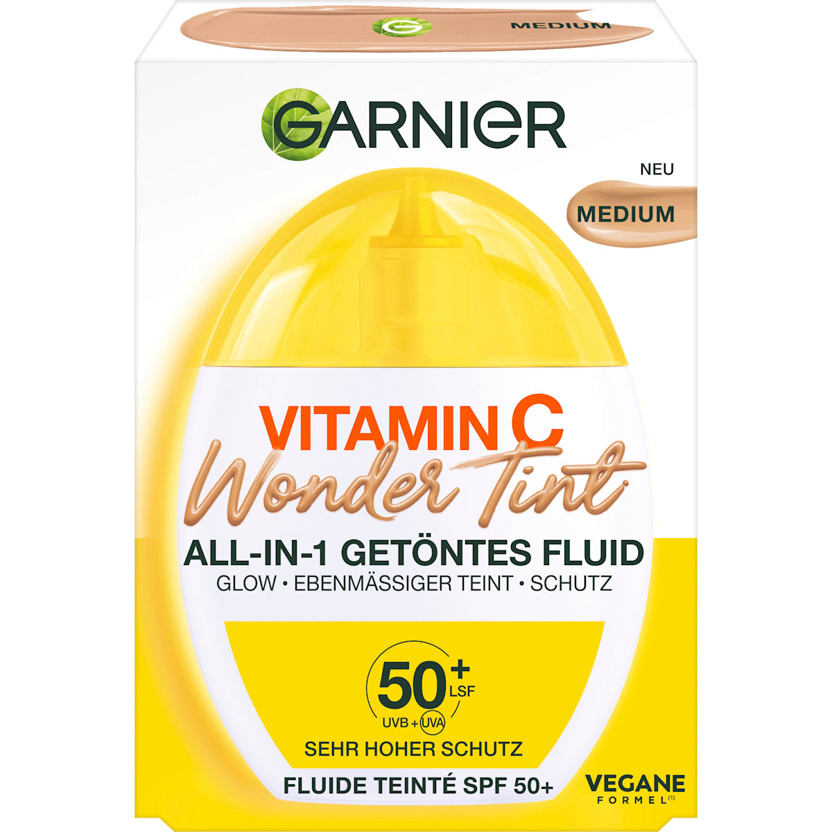 GARNIER Gesichtsfluid Vitamin C Wonder Tint UV SPF 50+, Medium, 40 ml