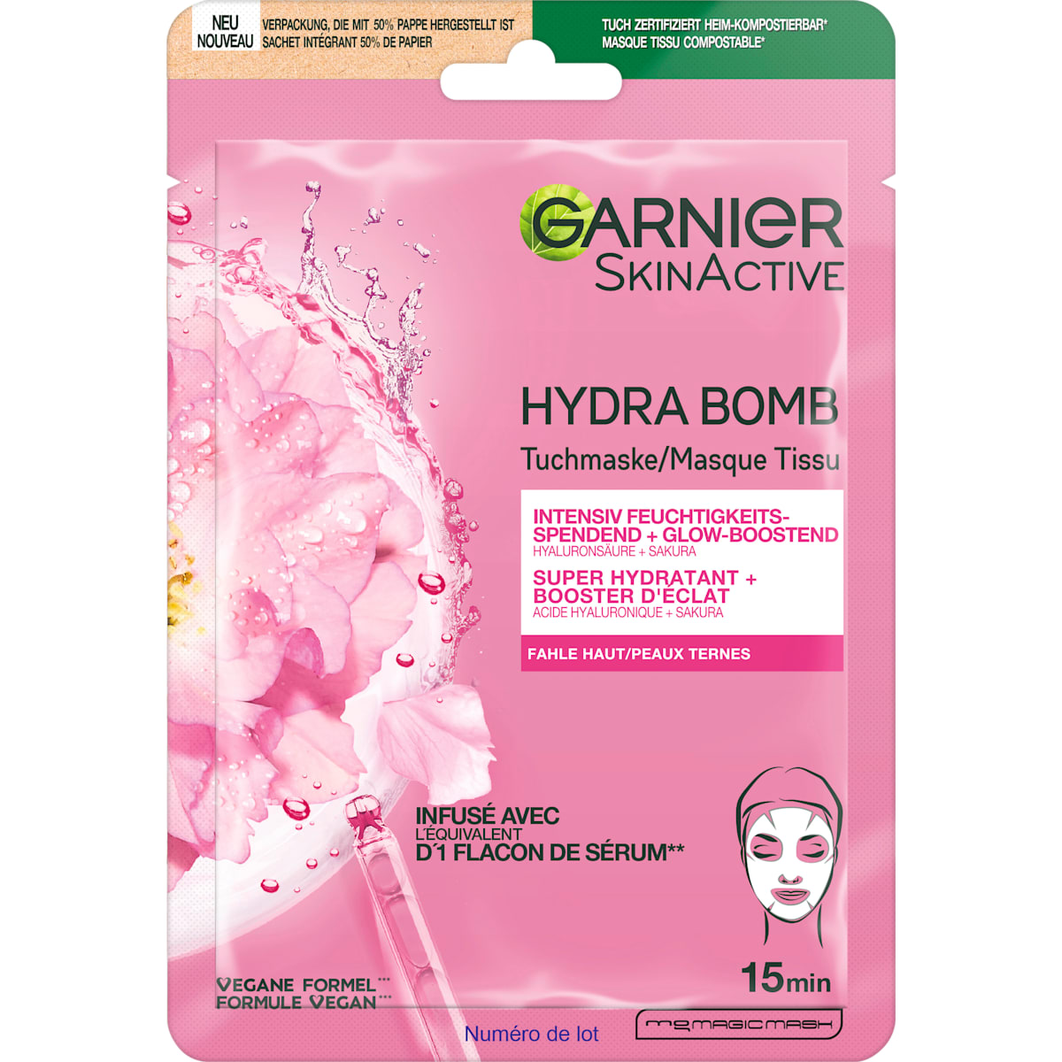 Garnier Skin Active Sheetmasker Hydra Bomb Sakura Glow-Boosting, 28 g