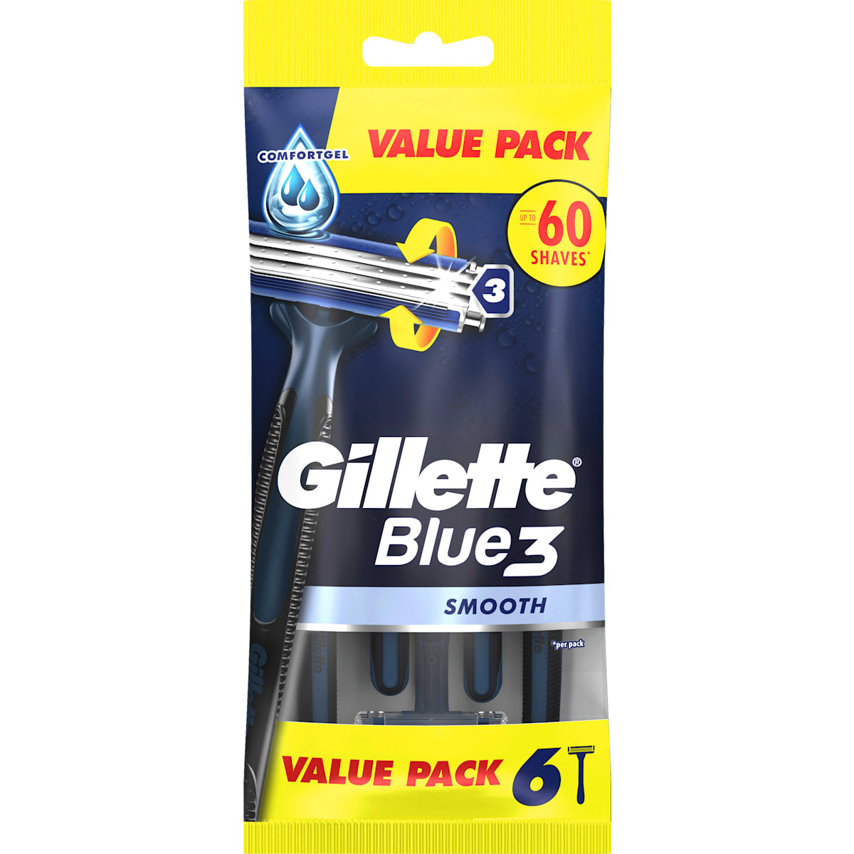 Gillette Wegwerpscheermes, Blue3 Smooth, 6 St