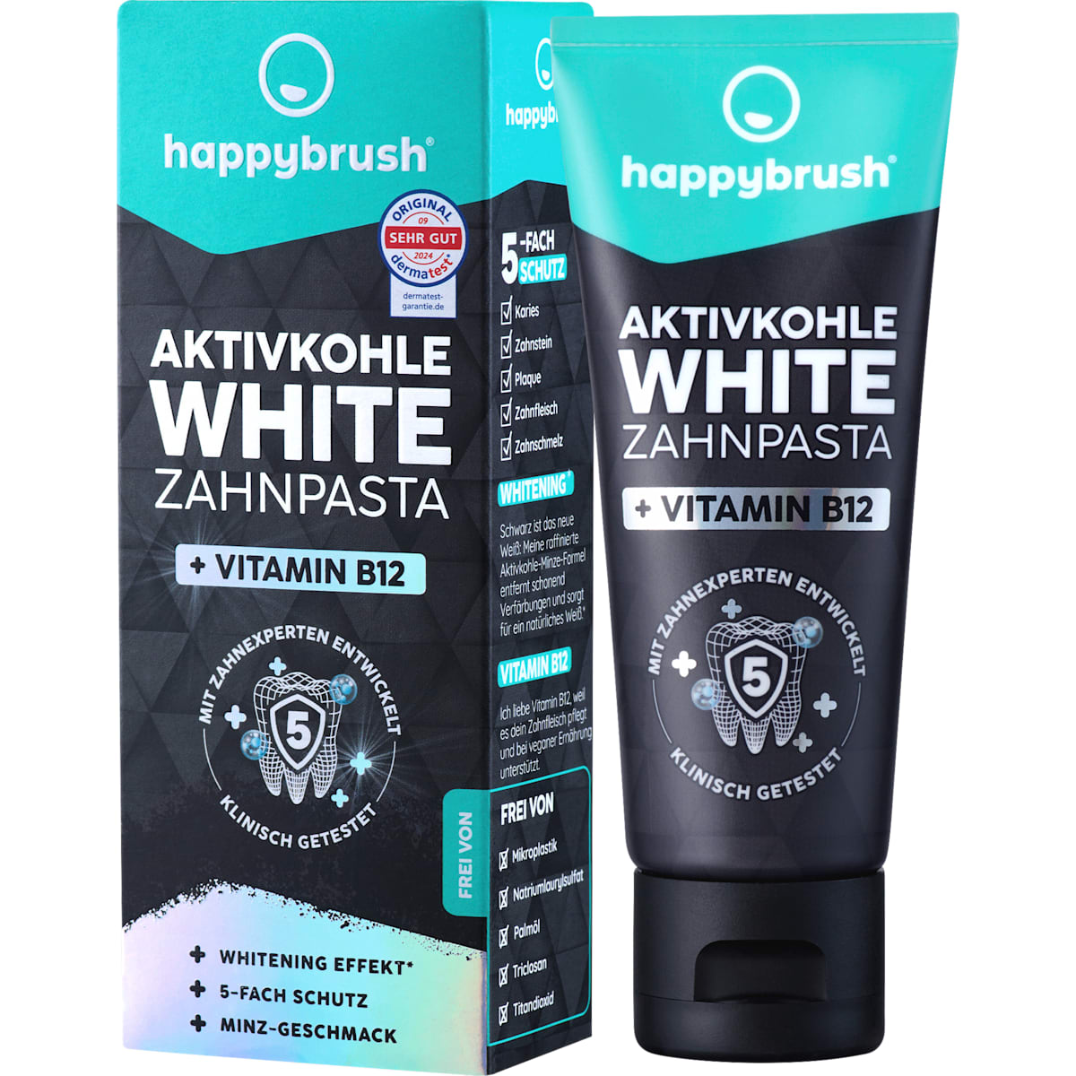 happybrush Tandpasta Actieve kool White met Vit. B12, 75 ml