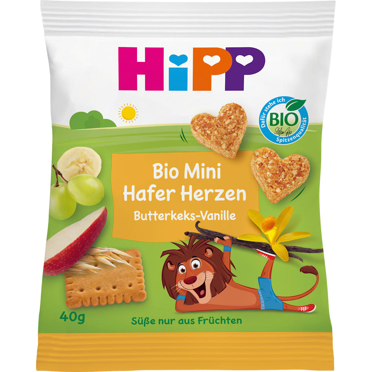 HiPP Kindersnack Mini Haver-Herzen Boterkoekje-Vanille, vanaf 3 jaar, 40 g
