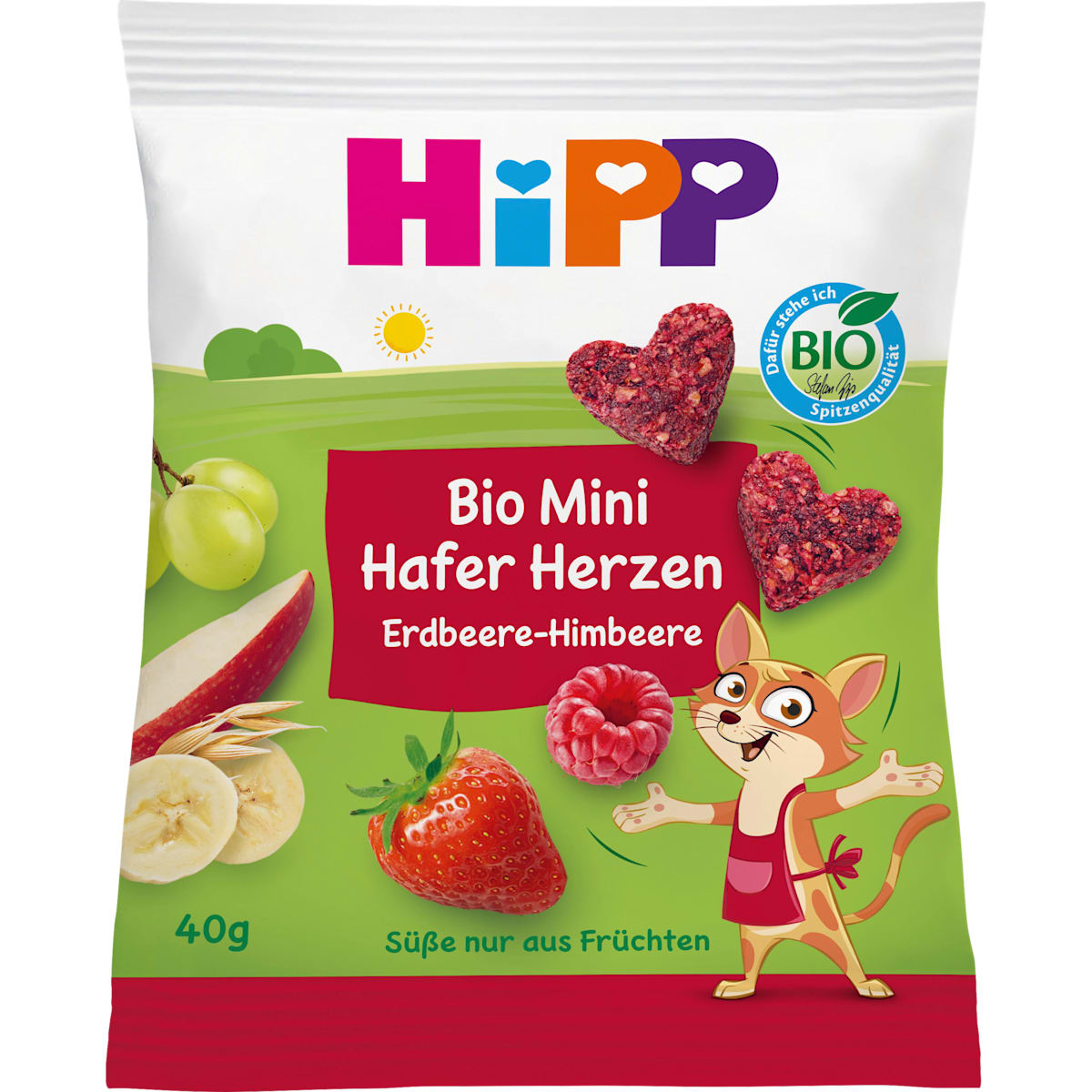HiPP Kindersnack Mini Haver-Herzen Aardbei-Framboos, vanaf 3 jaar, 40 g