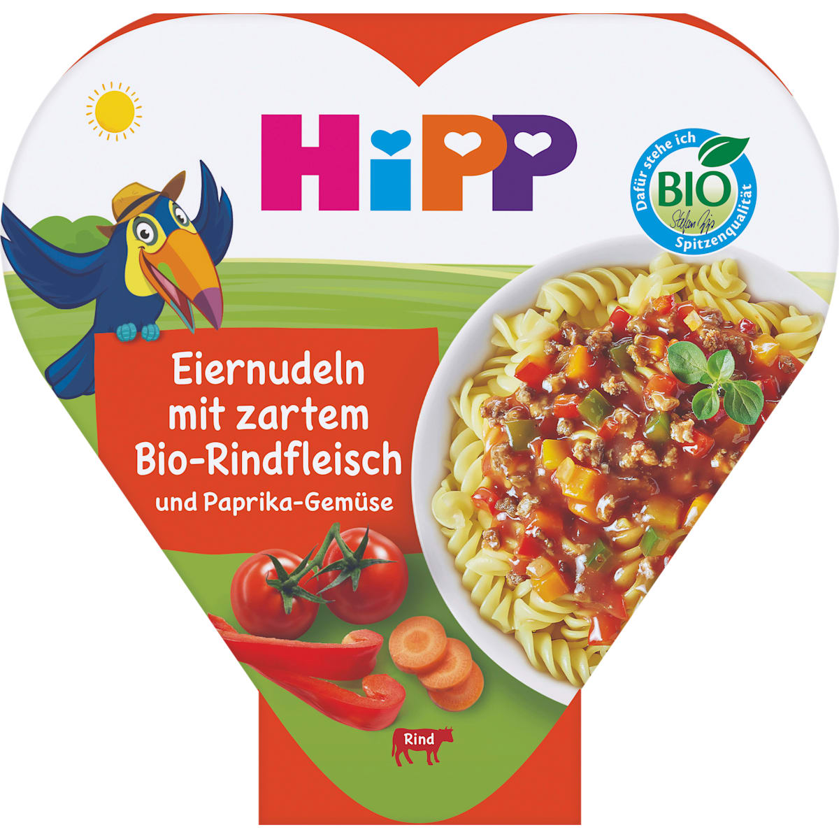 HiPP Kindermaaltijd Eierpasta met Paprika-Groente en mals Rundvlees vanaf 1 jaar, 250 g