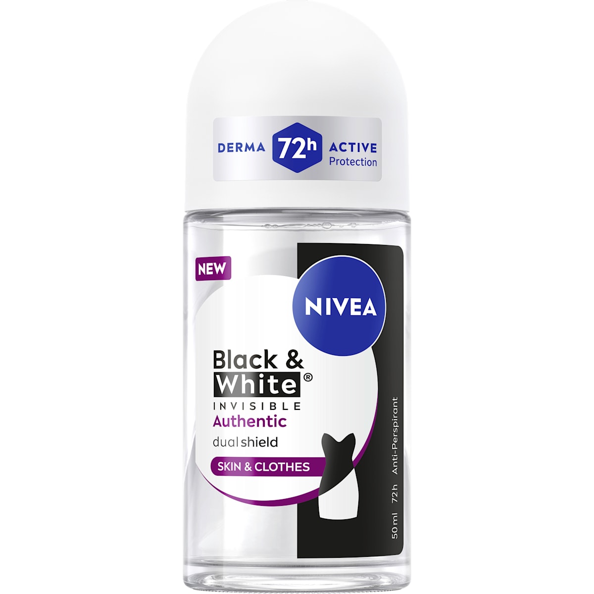NIVEA Antitranspirant Deo Roll-on Black & White Invisible Authentic, 50 ml