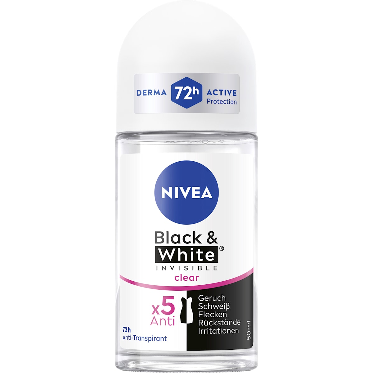 NIVEA Antitranspirant Deo Roll-on Black & White Invisible clear, 50 ml