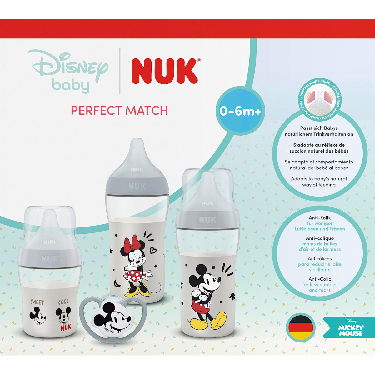 NUK Geschenkset Babyflessen & Fopspeen Perfect Match Disney Mickey Mouse 4-delig, 1 St