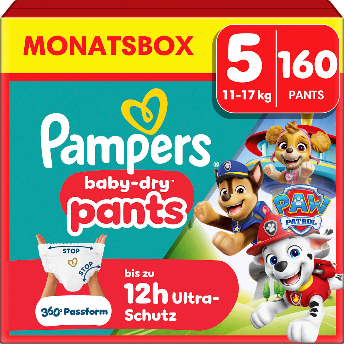 Pampers baby-dry Baby Pants Maat 5 Junior (11-17 kg) Limited Edition Paw Patrol Monatsbox, 160 St