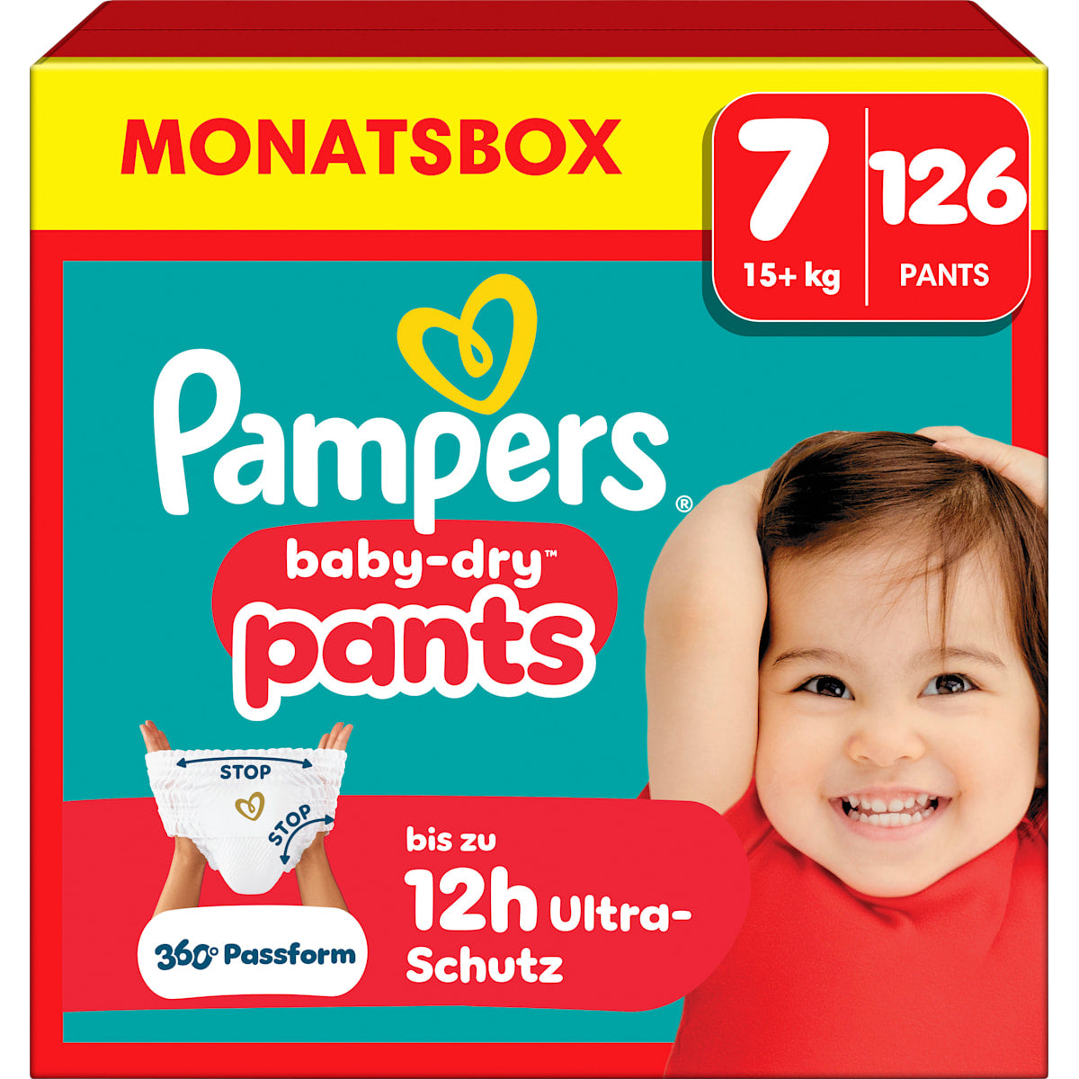 Pampers baby-dry Baby Pants Maat 7 Extra Large (15+ kg) Monatsbox, 126 St