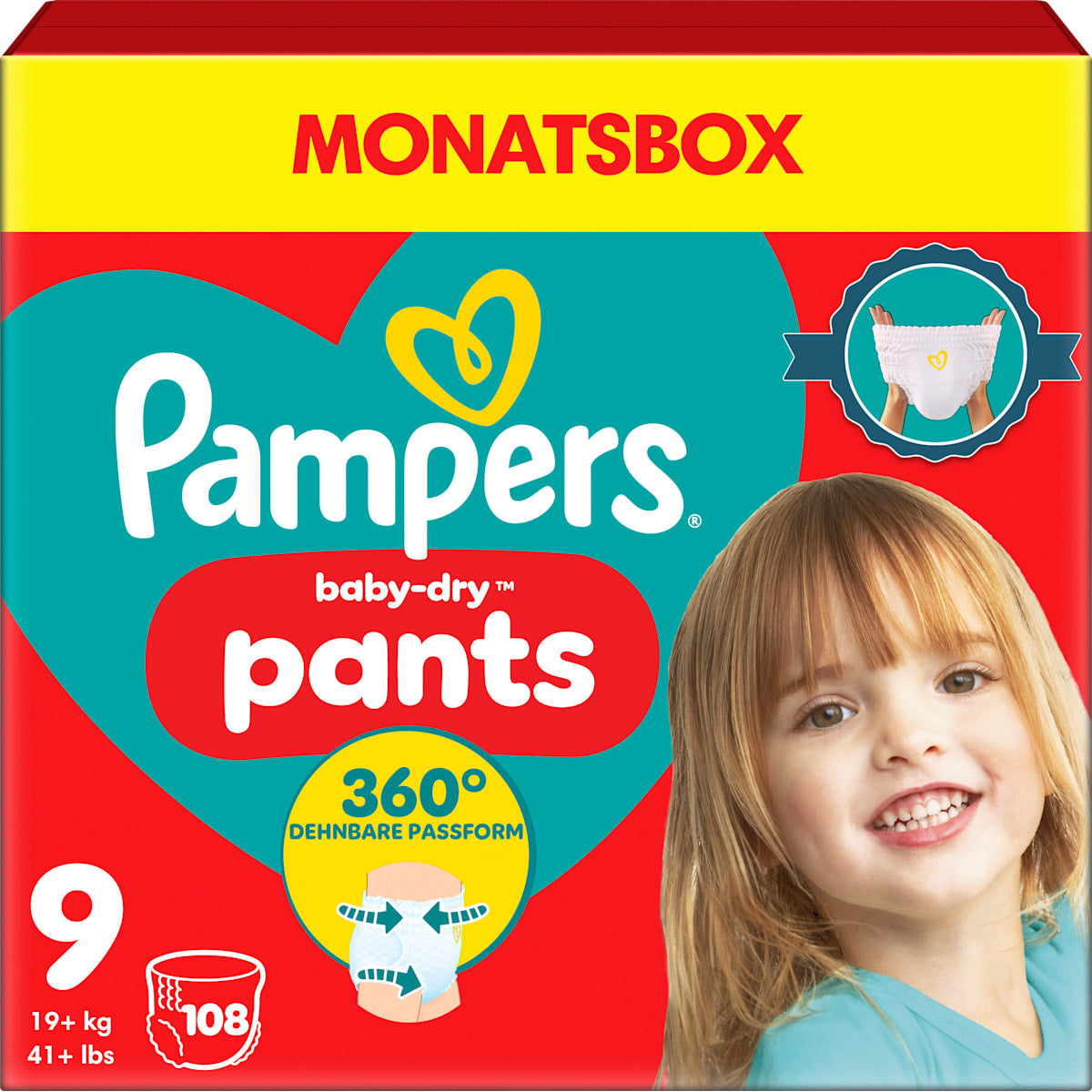 Pampers baby-dry Baby Pants Maat 9 (19+ kg) Monatsbox, 108 St
