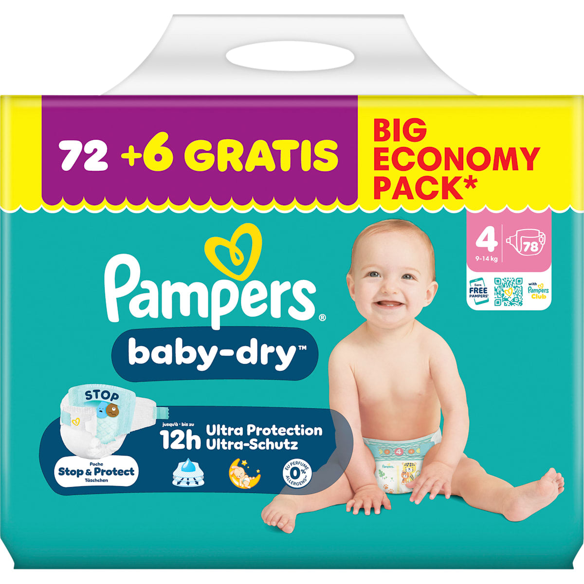 Pampers baby-dry Luiers baby-dry Maat 4 (9-14 kg) Big Economy Pack, 78 St