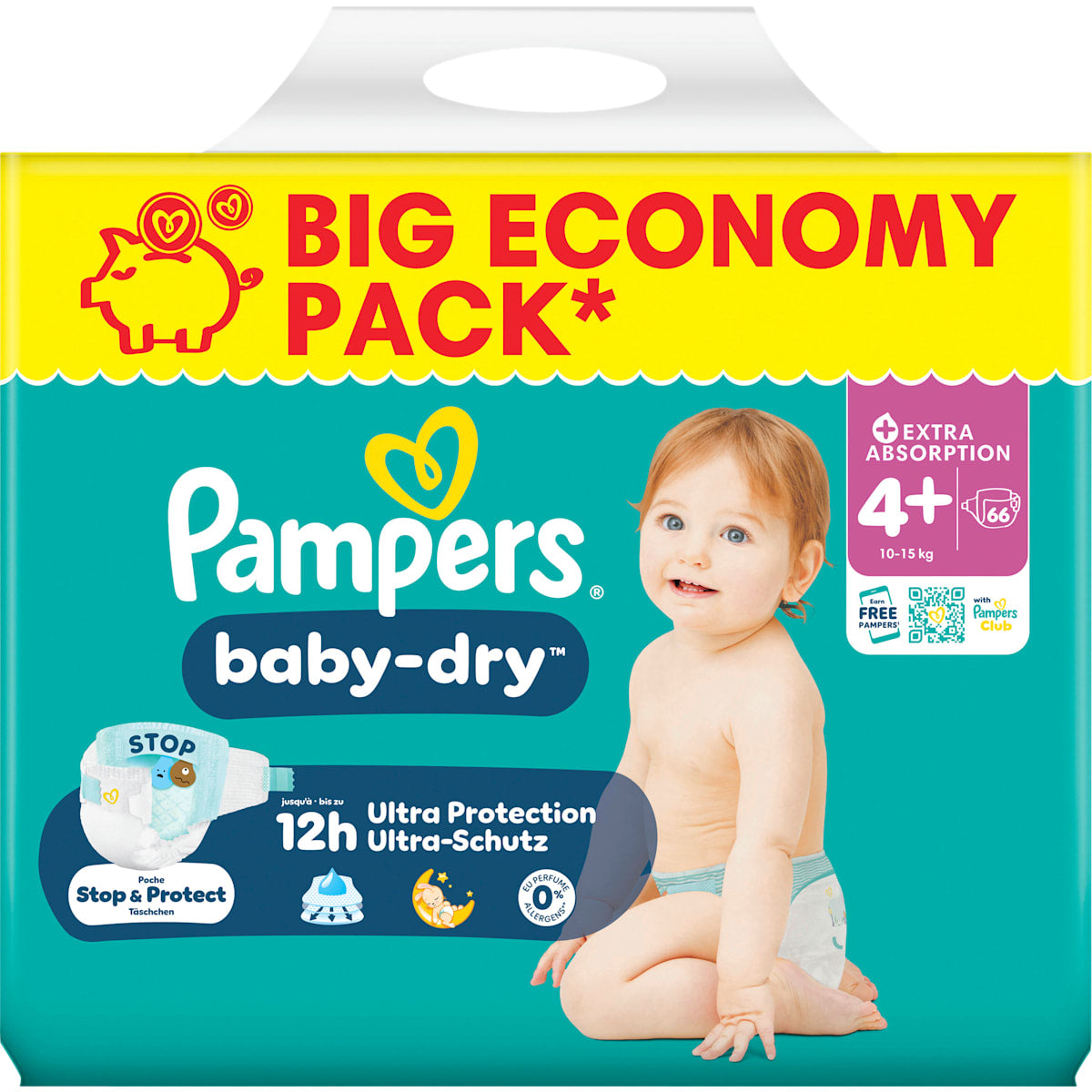 Pampers baby-dry Luiers Maat 4+ (10-15 kg) Big Pack, 66 St