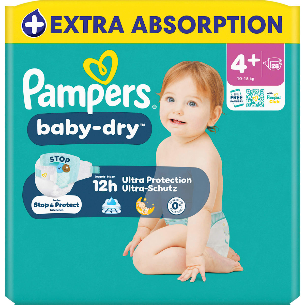 Pampers baby-dry Luiers Maat 4+ (10-15 kg), 28 St