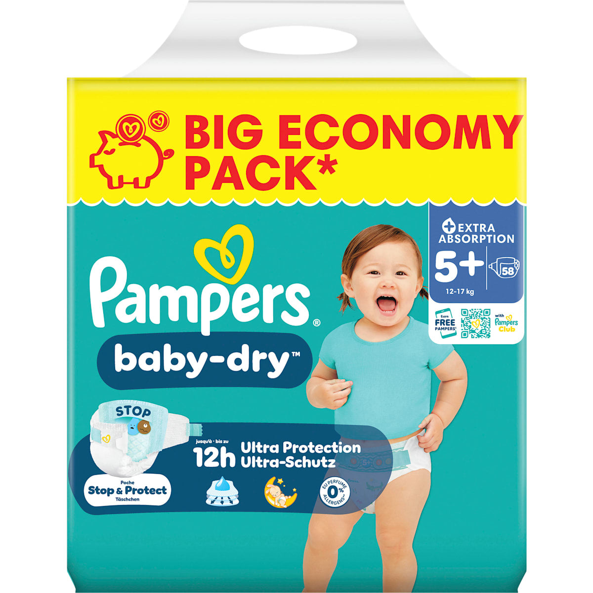 Pampers baby-dry Luiers Maat 5+ (12-17 kg) Big Pack, 58 St