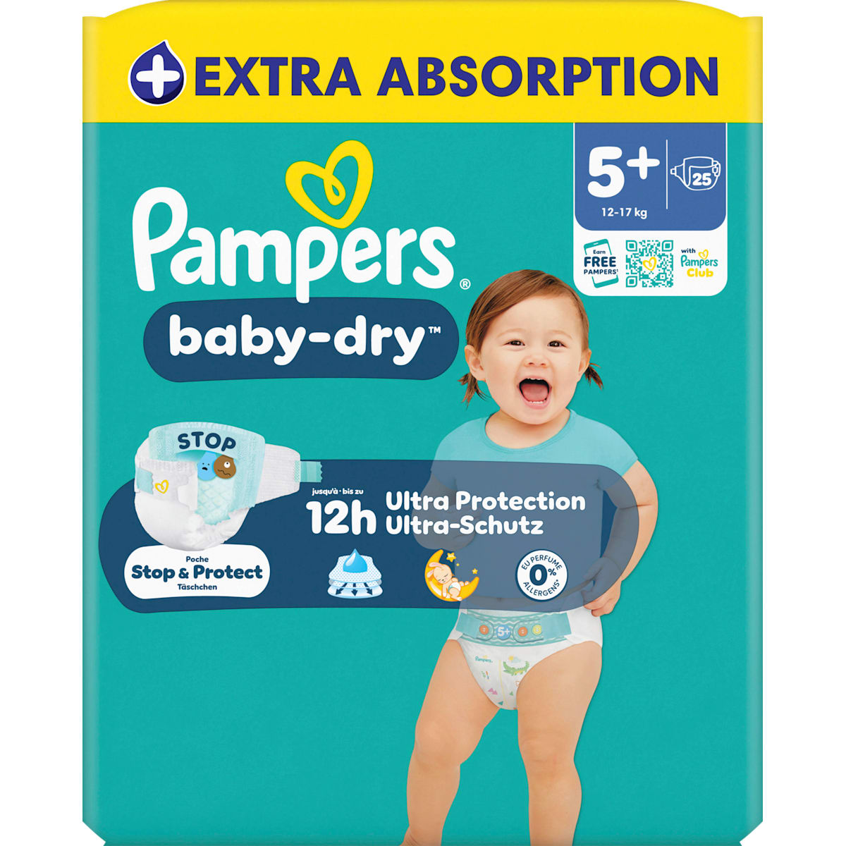 Pampers baby-dry Luiers Maat 5+ (12-17 kg), 25 St