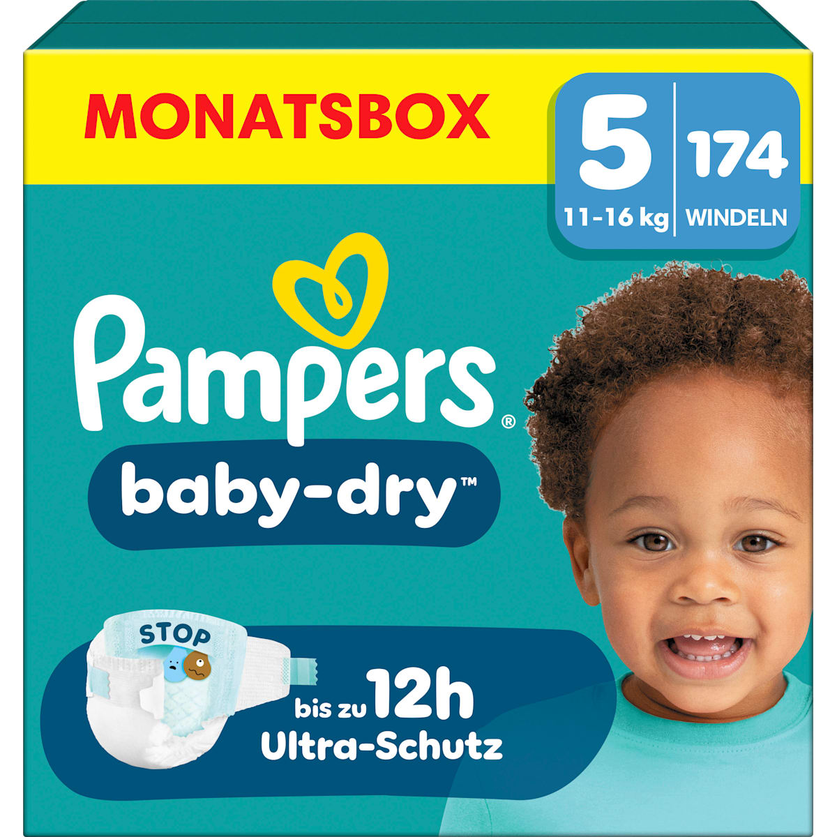 Pampers baby-dry Luiers Maat 5 Junior (11-16 kg) Monatsbox, 174 St