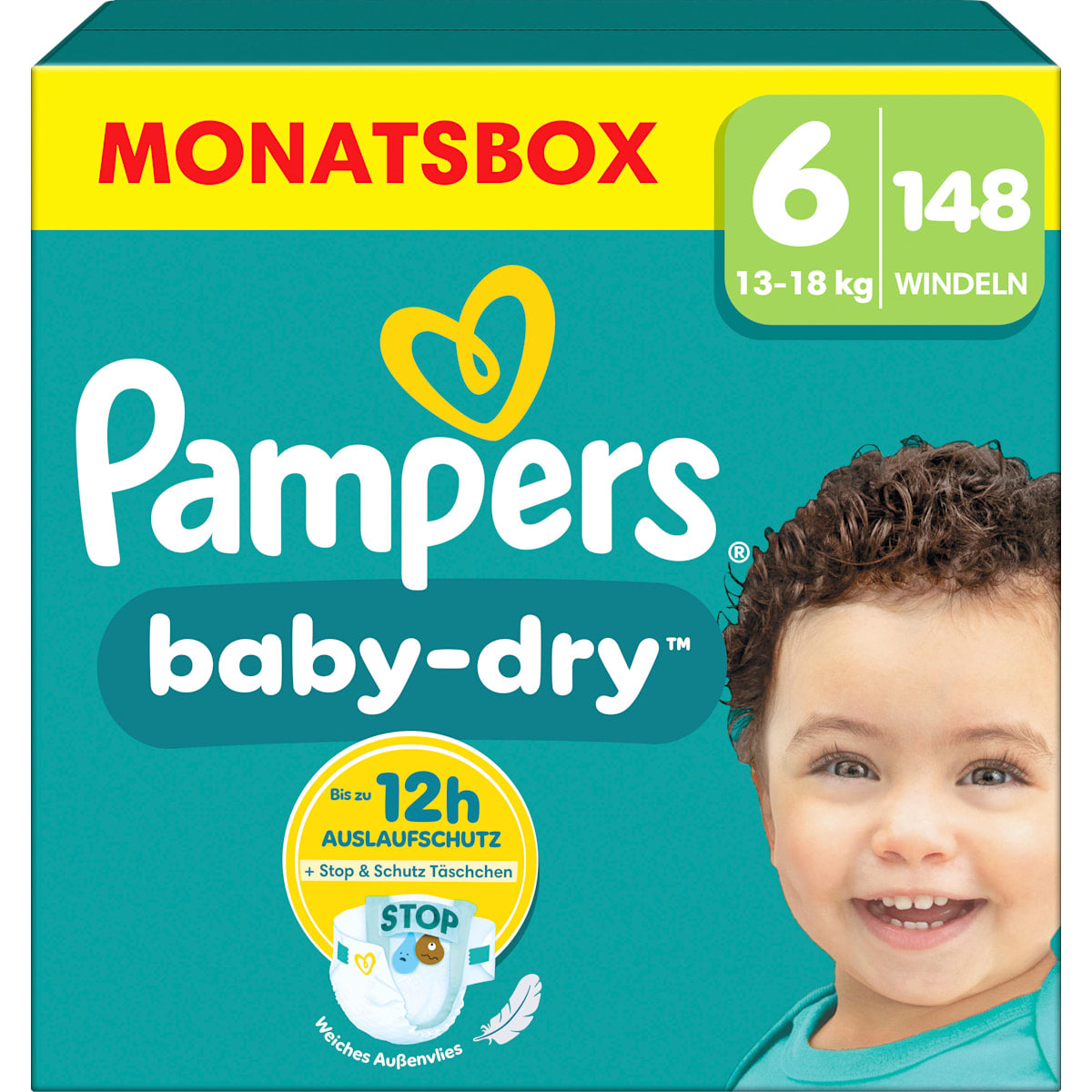 Pampers baby-dry Luiers Maat 6 Extra Large (13-18 kg) Monatsbox, 148 St