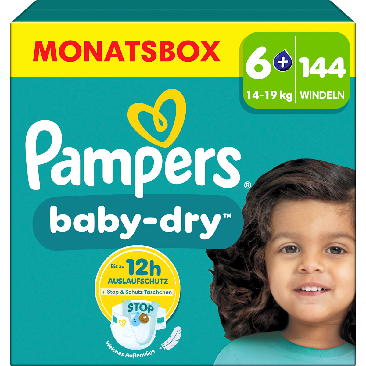 Pampers baby-dry Luiers Maat 6+ Extra Large (14-19 kg) Monatsbox, 144 St