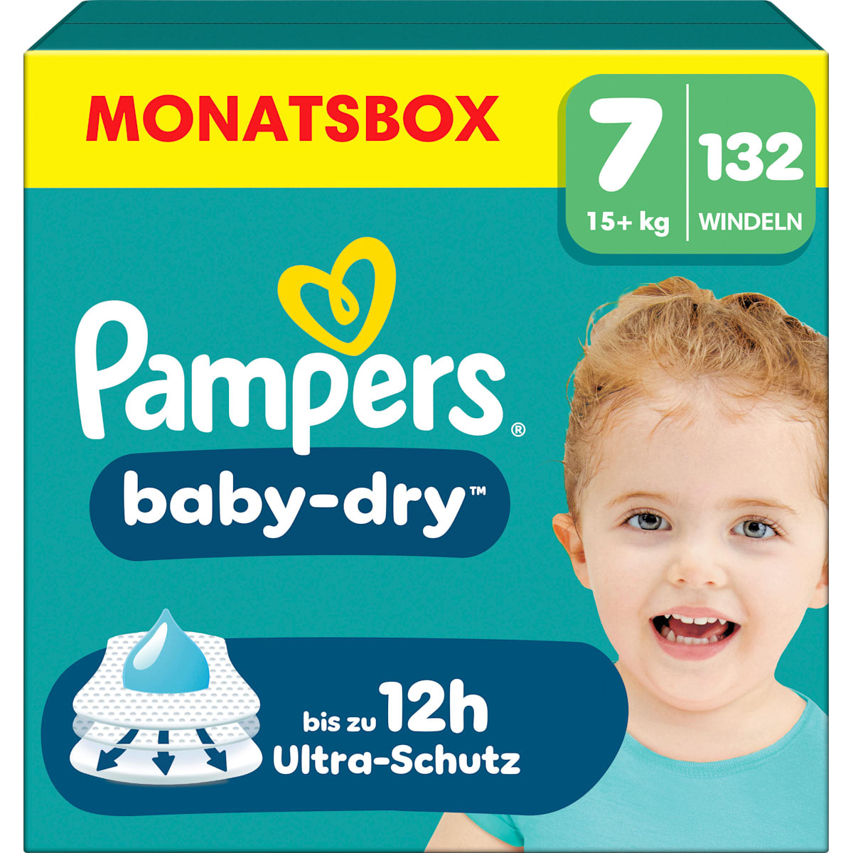 Pampers baby-dry Luiers Maat 7 Extra Large (15+ kg) Monatsbox, 132 St