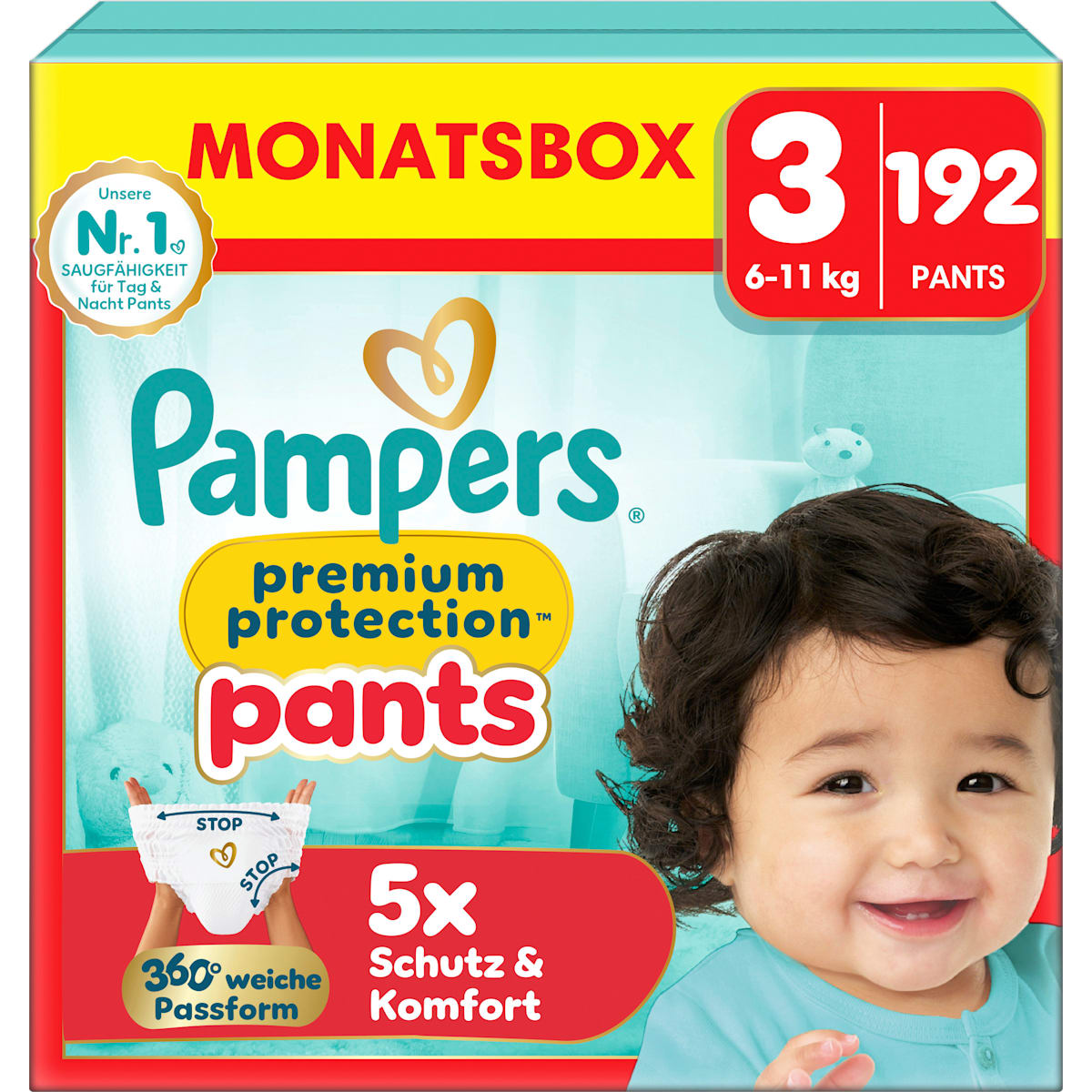 Pampers premium protection Baby Pants Maat 3 (6-11 kg) Monatsbox, 192 St
