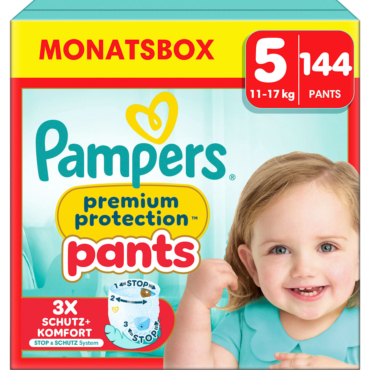 Pampers premium protection Baby Pants Maat 5 Junior (11-17 kg) Monatsbox, 144 St