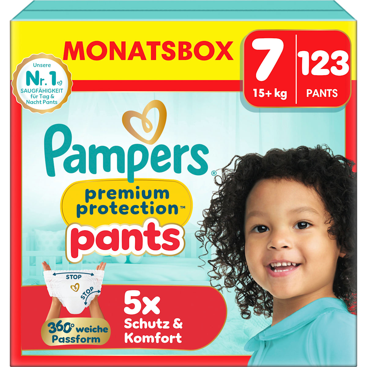 Pampers premium protection Baby Pants Maat 7 Extra Large (15+ kg) Monatsbox, 123 St