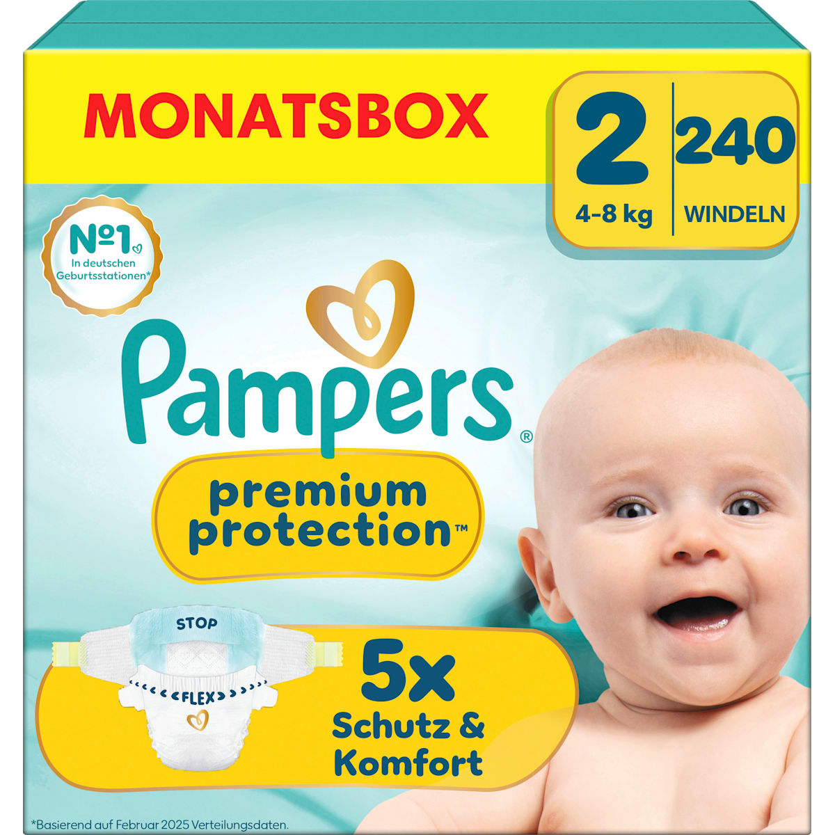 Pampers premium protection Luiers New Baby Maat 2 Mini (4-8 kg) Monatsbox, 240 St