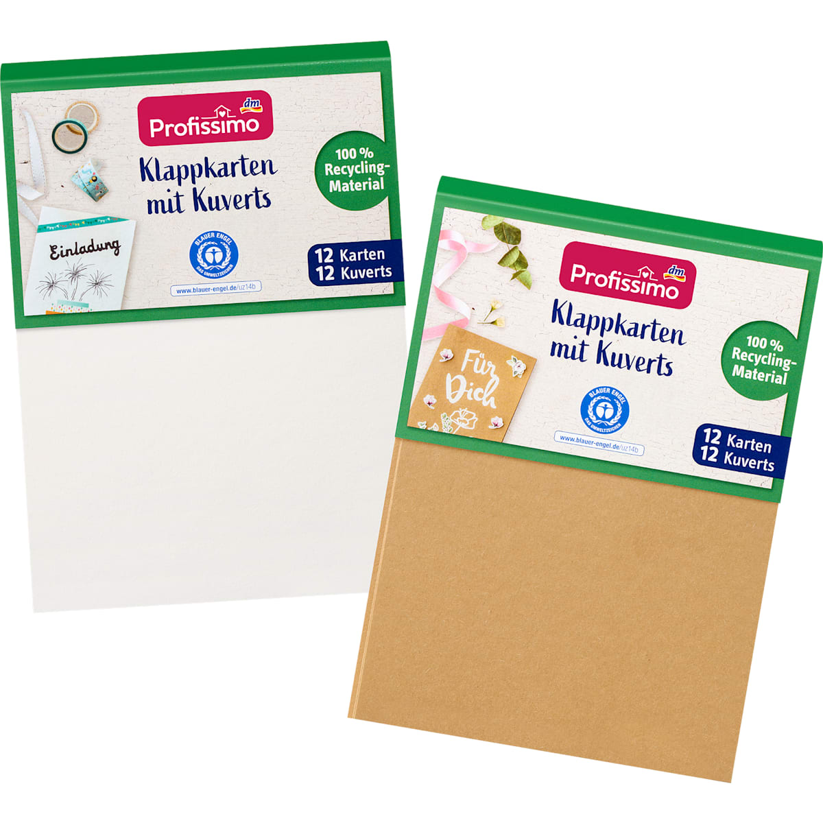 Profissimo Klappkarten-Set met Kuverts aus Recycling-Material, natur/wit, 1 St