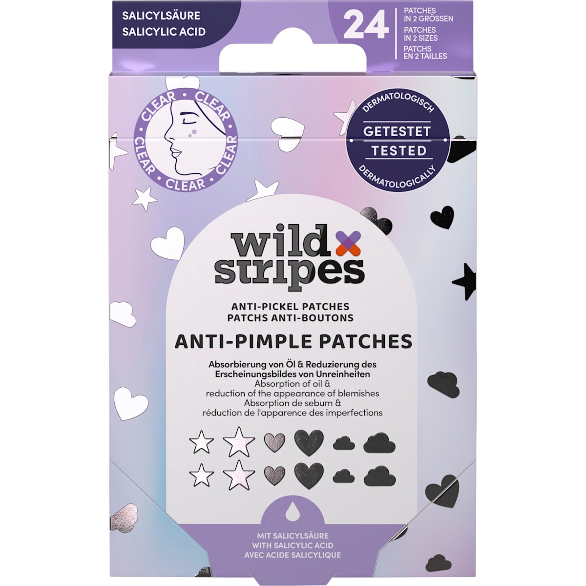 Wild Stripes Anti Pickel Patches Holo Clear, 24 St
