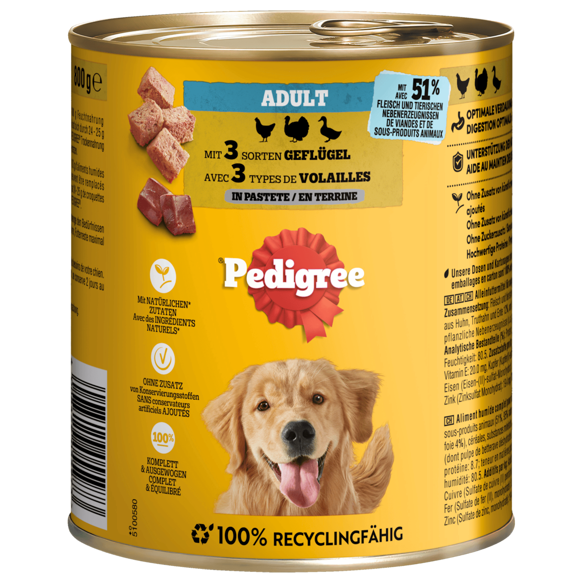 Pedigree Blik 3 Soorten Gevogelte Classic 800g